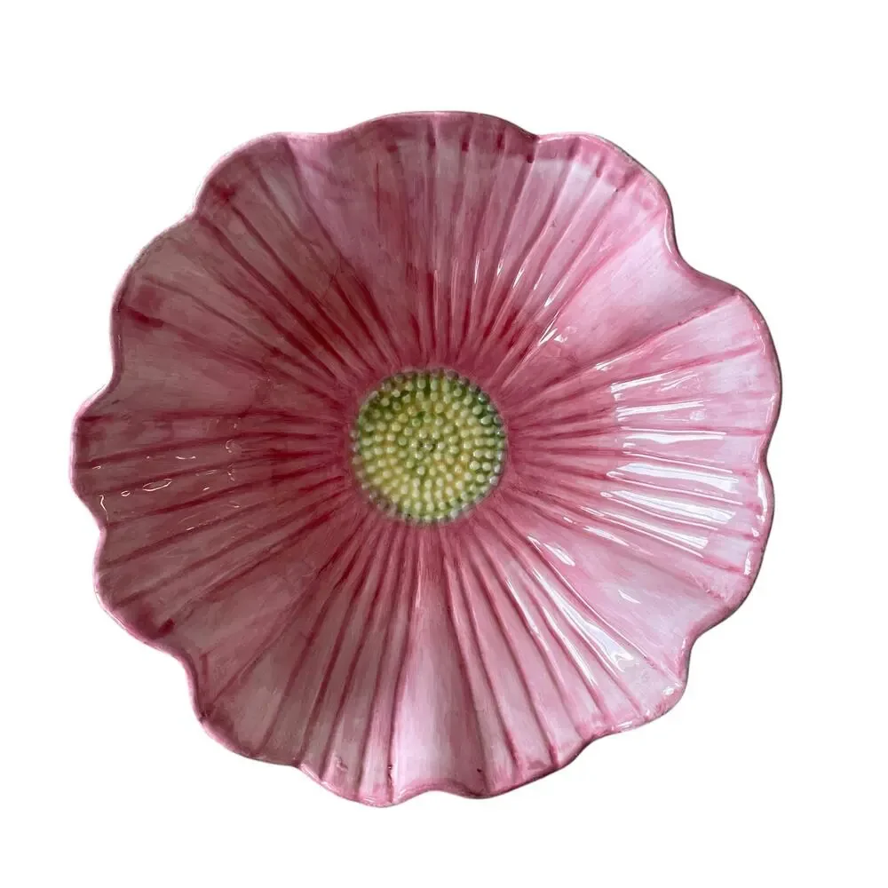 MAXCERA Pink Flower Ceramic Serving Bowl 12in Spring Easter New